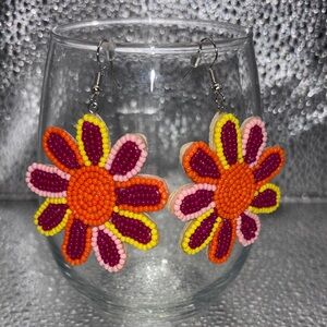 Vibrant Floral Beaded Earrings